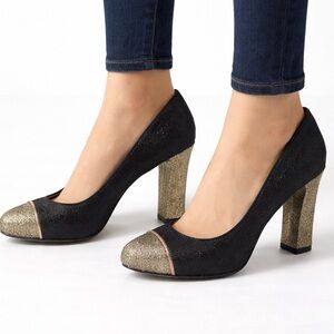 Sam Edelman Vintage "Frances" Gold and Black Glitter Pumps Women’s Size 6.5